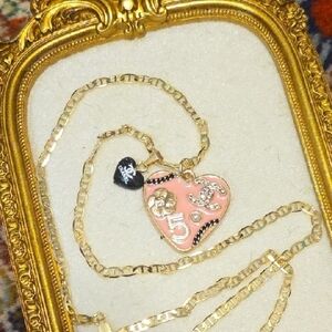 Gold and Pink Heart Pendant Necklace